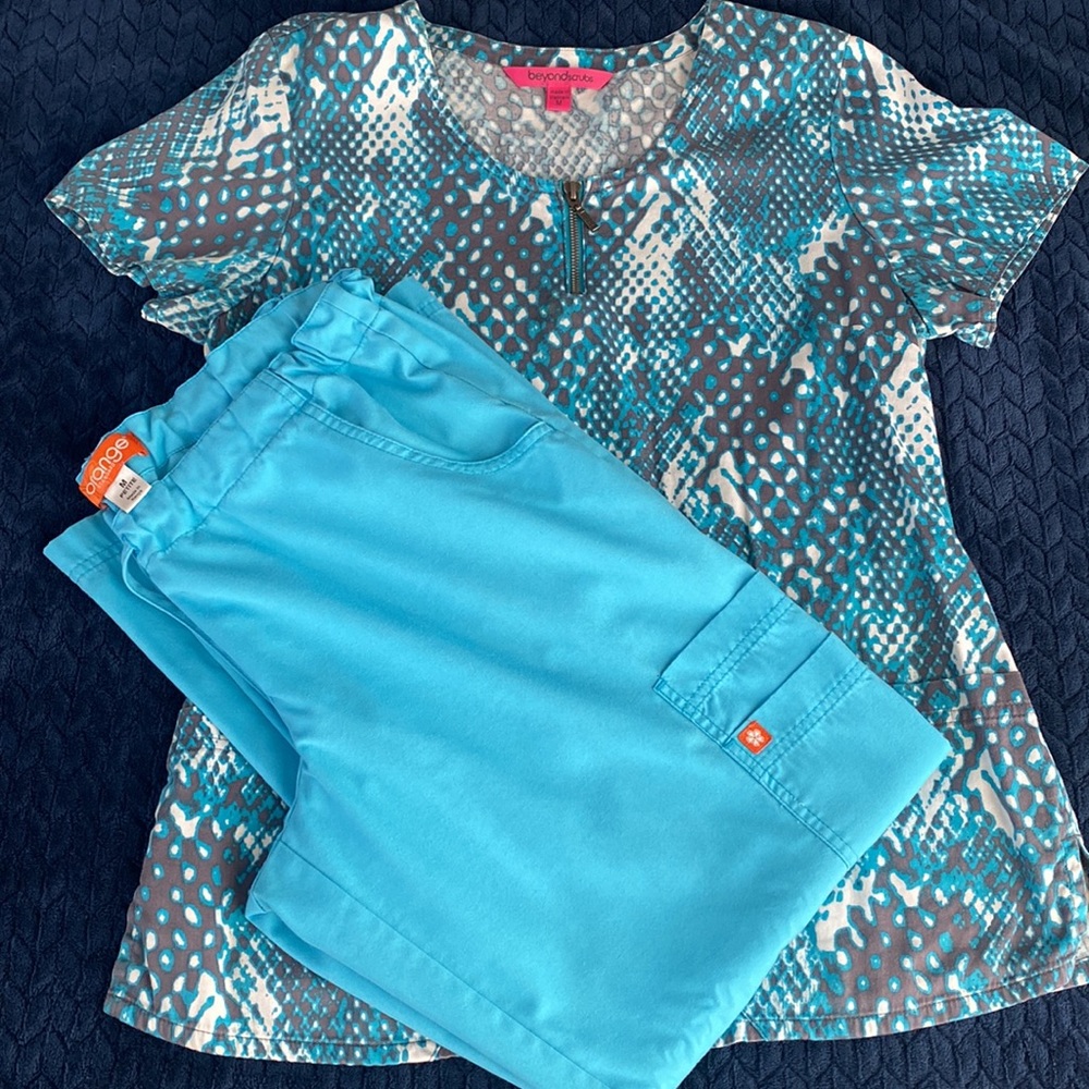 Teal scrub set.